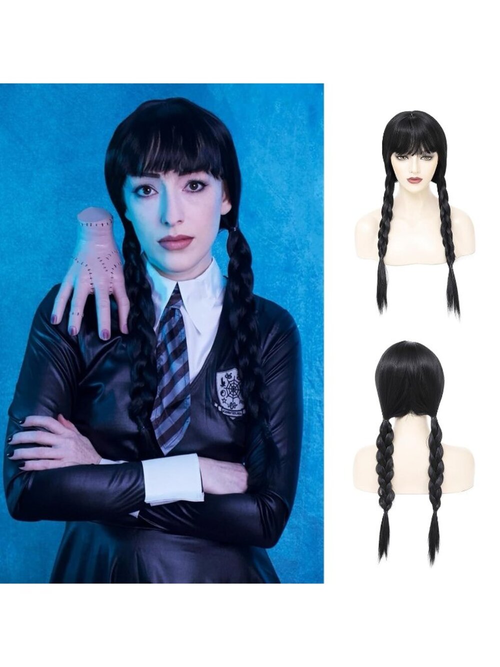 Long Black Braided Wig with Bangs for Women Cosplay Halloween Costume NEW